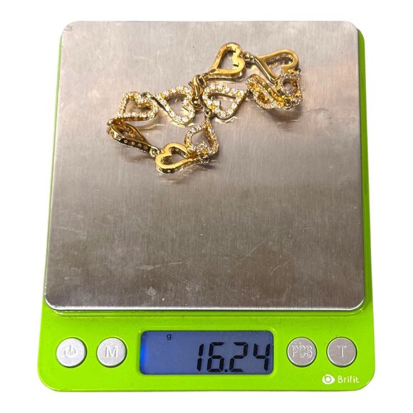 VTG Diamond Heart Gold Vermeil Sterling Silver 7" Bracelet Cubic Zirconia Link - Picture 4 of 8